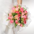 Red and Pink Rose Wedding Bouquet with Trimmed Organza Wrap