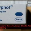 Rohypnol pills, Flunitrazepam 1mg and 2mg Roche, Roxicodone, Oxycontin, Xanax