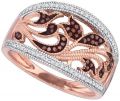 10kt Rose Gold Womens Round Red Colored Diamond Milgrain Floral Cocktail Ring 1/4 Cttw