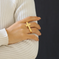 Engraved two-finger name ring with Cross