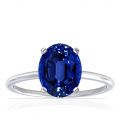 Dainty Oval Four Prong Untreated Blue Sapphire Solitaire Ring (1.55cttw)